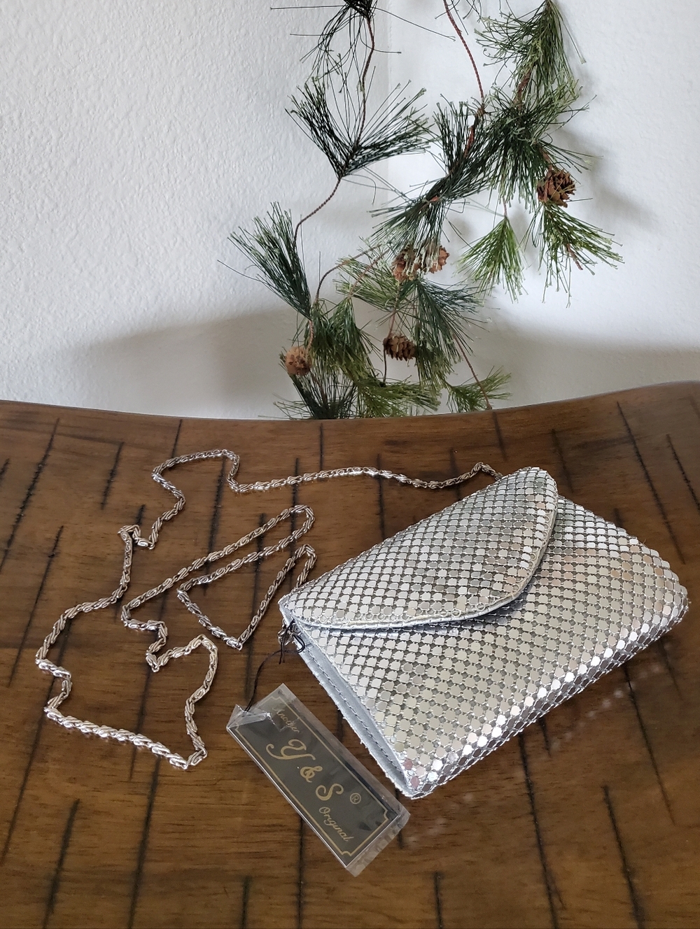 Y&S Original Vintage Silver Sequin Evening Bag Clutch Crossbody Formal NWT - Picture 2 of 14